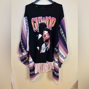 Upcycled Gucci Mane Poncho Top with Purple and Pink Stripes